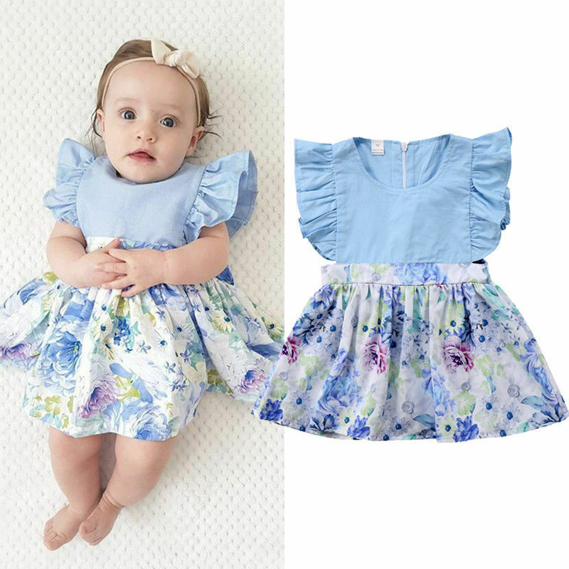 

Summer Toddler Infant Newborn Baby Girls Floral Princess Party Pageant Ruffled Sleeveless Sundress Dresses, As pic