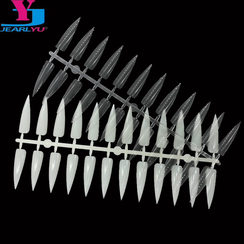 

10 pcs Stiletto False Nail Tips Clear Nature Color Card Display Detachable Long Artificial Fake Nail Stickers Palette Tools, Transparent