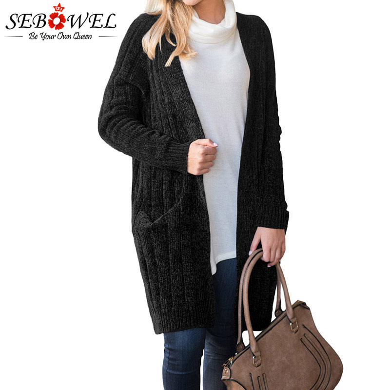 

SEBOWEL Long Sleeve Velvet Cardigan Sweater for Women New Spring Autumn 2018 Female Ladies Casual Knitted Cardigans Sweaters Top, Grey cardigans