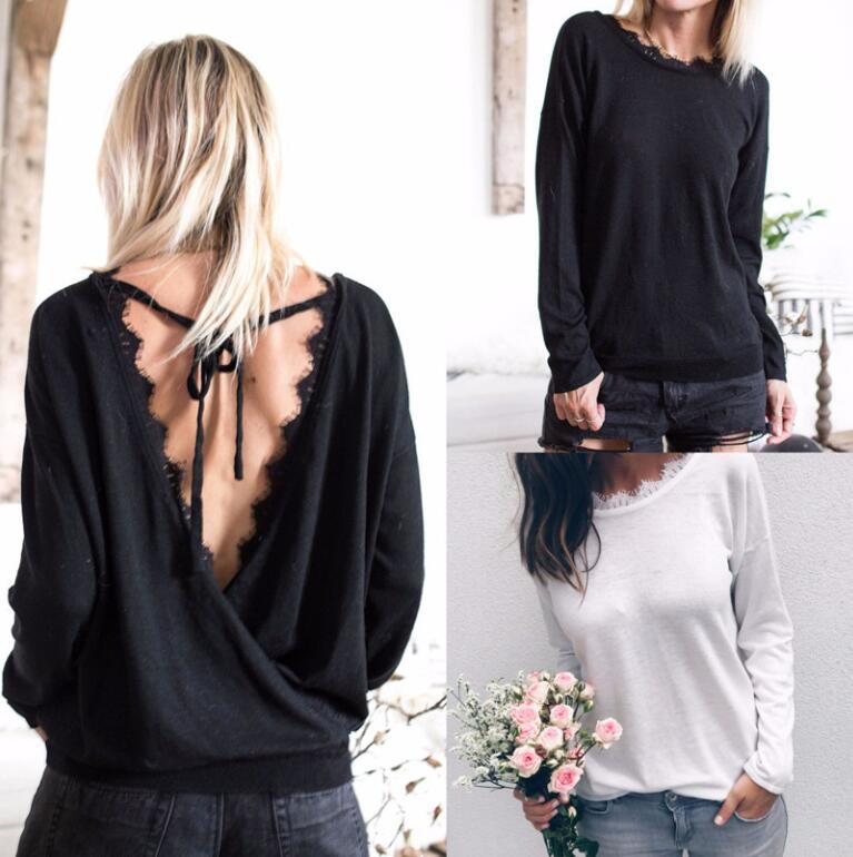 

Luxury Designer Sweaters For Women Backless Tshirts Spring Autumn Casual Lady Sweatshirts White Black Optional