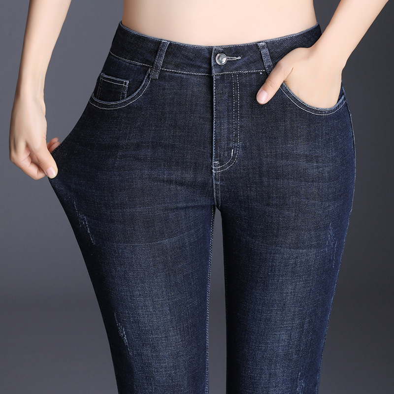 

Jeans Woman Autumn and Winter New Style Plus-size Woman Pants Little Pencil Stretch High Waist Jeans, Black