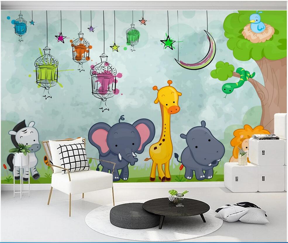 

WDBH 3d wallpaper custom photo Modern minimalist cartoon animal world children's room mural background wall home decor decoration painting, Non-woven
