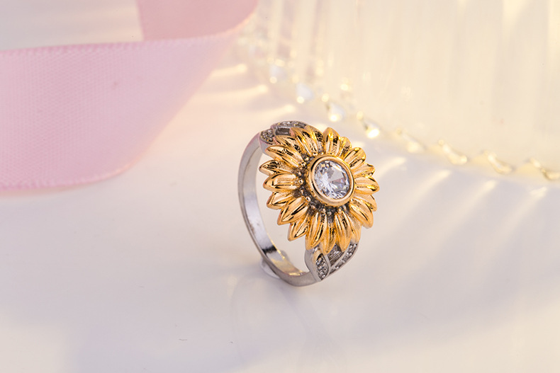 

European New Fashion Flowers Women Ring Charm Sunflower Ring plated Gold Color Jewelry Women Accessories Size 6-10 bague femme