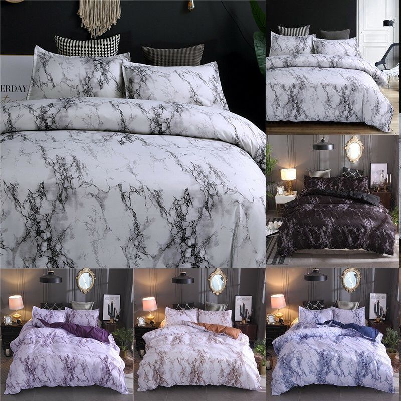 

Marble Pattern Bedding Sets Duvet Cover Set 2/3pcs  Queen King Size Bed Linen Soft Cover Pillowcase (No Sheet No Filling, Black