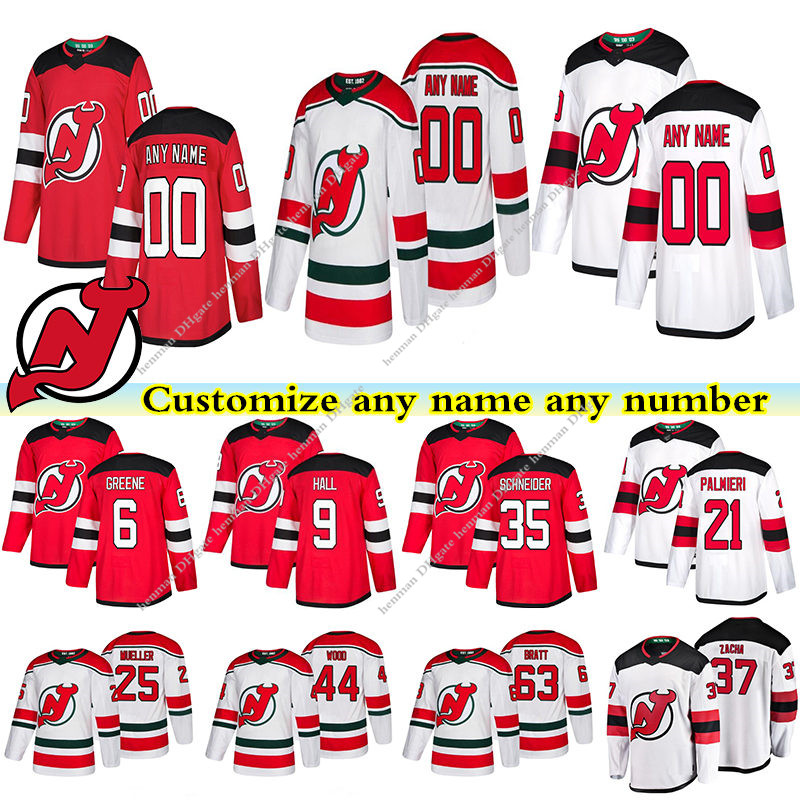 

New Jersey Devils jerseys 9 HALL 35 SCHNEIDER 21 PALMIERI 6 GREENE 25 MUELLER 63 BRATT custom any number any name hockey jersey, Red