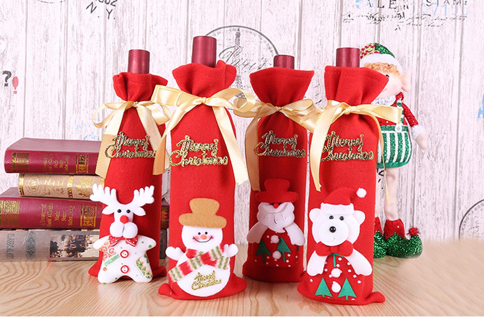 

1PC Home Dinner Party Table Decors Wine Cover Christmas Decorations Santa Claus Snowman Gift Navidad Xmas Party Supplies