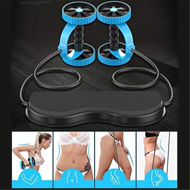 

Roller Wheel with Resistance Band Women Flex Abdominal Trainers Double Rollers Home Multi-Functional Exercise Fitness Equipment, Blue