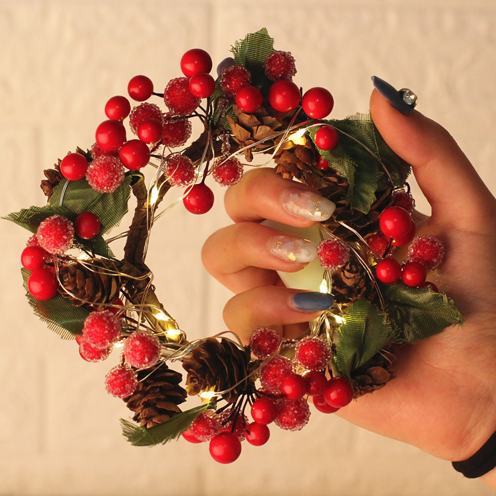 

Christmas Luminous Wreath Creative Present Cherry Garland Rattan Christmas Home Xmas Wedding Ornament, Red