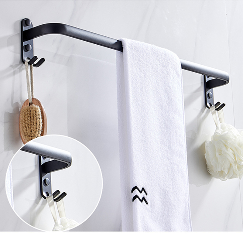 

Towel Black Rack Bathroom Wall Hanging Aluminum Bathroom Single/Double Rod Towel Rod Free Punch Bar, Style 1