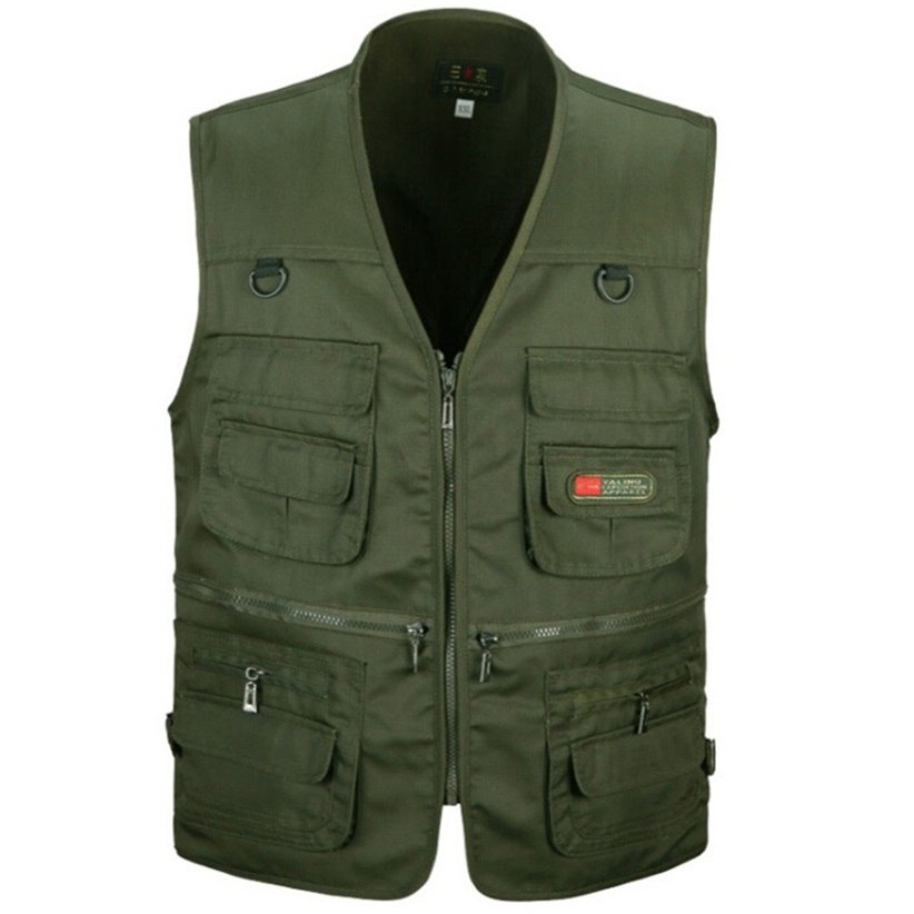 

Men Vest Army Green and Black Color Waistcoat Multi-pocket Travel or Work Wear Durable Plus Size High Quality Men's Outerwear
