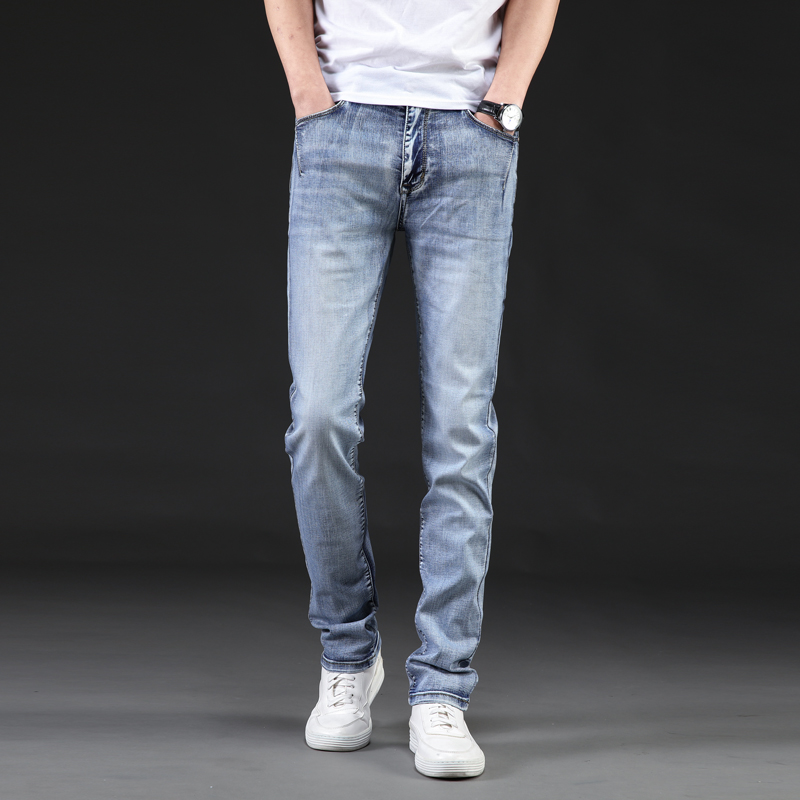 

Men's Distressed Stretch Cotton Jeans Men's Vintage Blue Stretch Jeans High Quality Casual Regular Fit Denim Pants Male Trousers