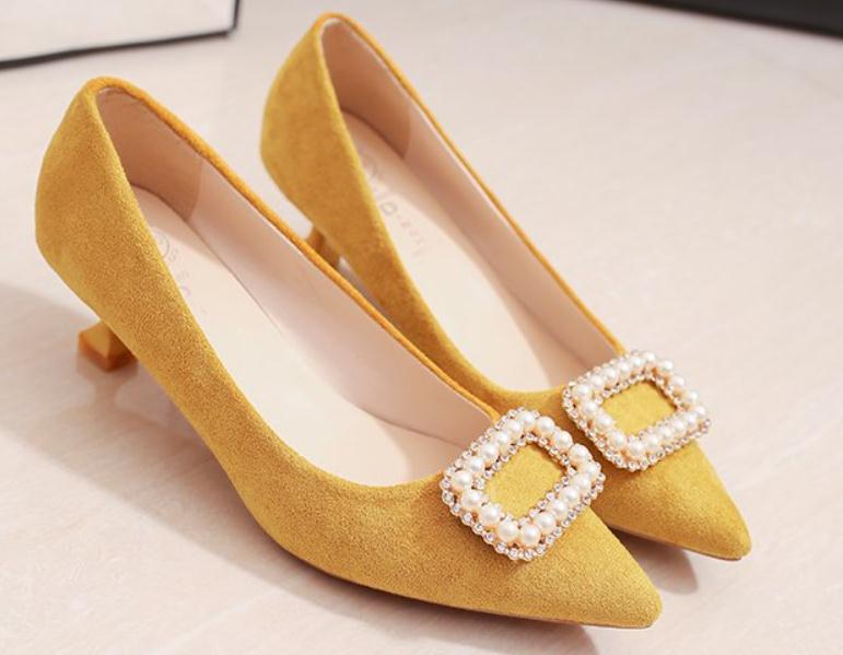 

2018 Suede Women's Shoes in Spring and Autumn with New style Middle heel fine heel pointed end water drill, Pink