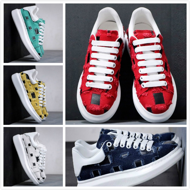 

fashion Designer Shoes women men Jean Holes sneakers casual shoes Black white Red Lightweight Walking Hiking light casual shoes, Color 1
