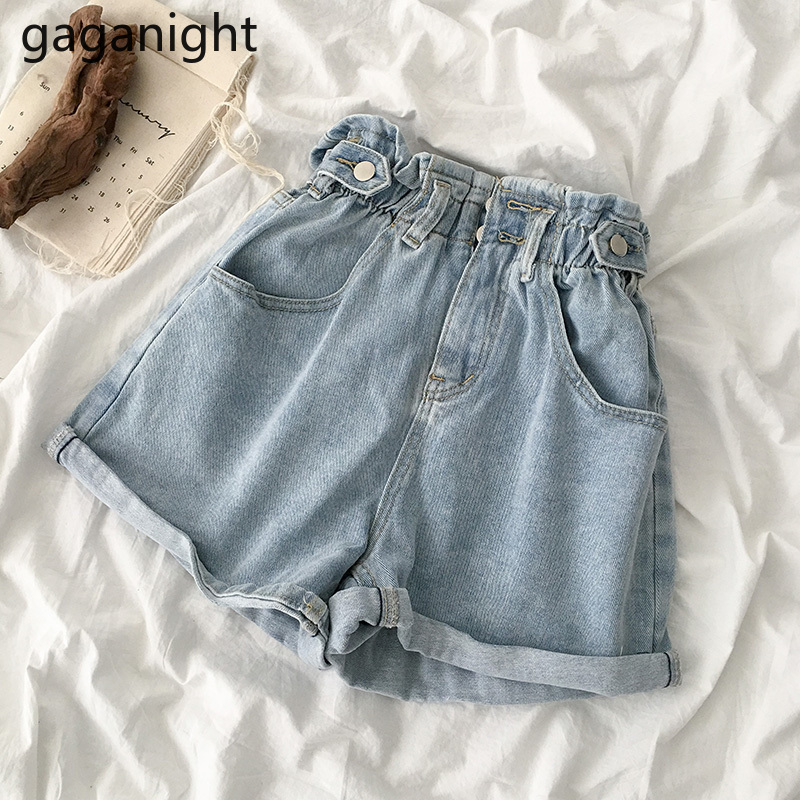 

Gaganight Fashion Summer Women Jeans Short Elastic High Waist Plus Size Denim Shorts Girls Female Chic Casual Trousers Wide Leg, Blue