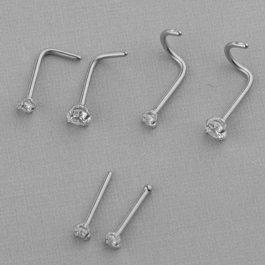 

6 Pieces Stainless Steel Zircon Crystal CZ Screw Curved Nose Helix Piercing
