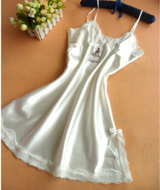 

HOT 2016 summer sexy night dress women silk slips ladies lace slip sleepwear, Black