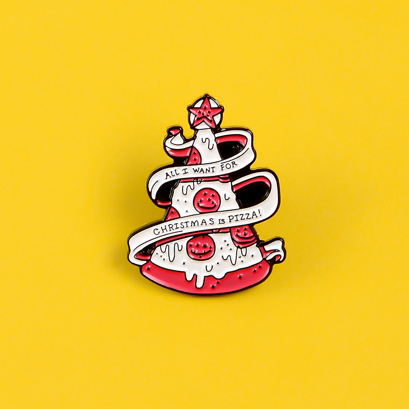 Nouveau dessin animé nourriture arbre de noël Pizza crème glacée broche ruban Smiley visage Halloween émail gourmet broche enfant Cowboy revers p