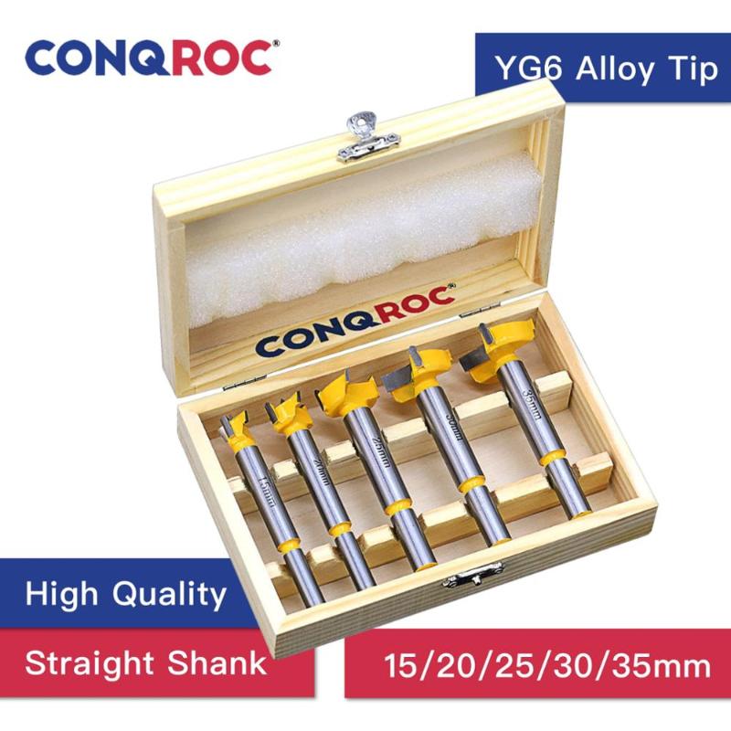 

5 Pieces Forstner Drill Bits Set Wood Hole Saw Cutter Alloy Tip YG6 Hinge Open Straight Shank 15mm 20mm 25mm 30mm 35mm Drill Bit