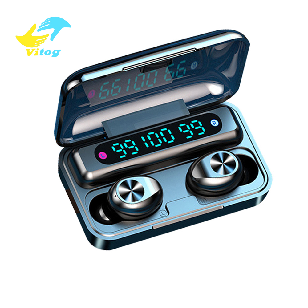 

Vitog tws F9-10 Wireless Bluetooth Earphones gaming Headphones Headset Ture Earbuds with 3 led display and Microphone, Black