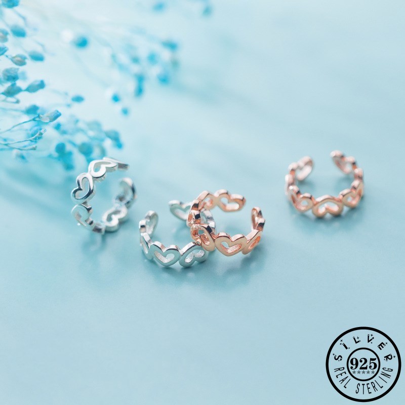 

Fashion 925 Sterling Silver Small Love Heart Shaped Clips Earrings Rose Gold Color Plated Ear Cuffs Without Piercing for Women