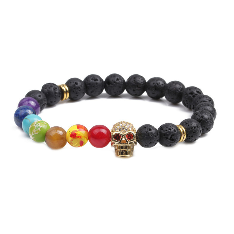 

Skull Natural Stone zircon Chakra Bracelet Beads Stretch Bracelet Bangle