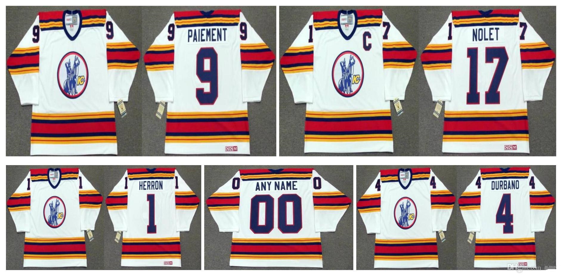 

Vintage Kansas City Scouts Jersey 1 DENIS HERRON 4 STEVE DURBANO 9 WILF PAIEMENT 17 SIMON NOLET White Custom Name Number Retro CCM Hockey, Colour 3