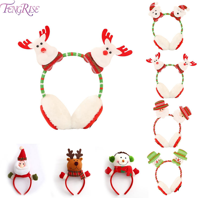 

FENGRISE Christmas Santa Claus Snowman Xmas Headband Merry Christmas Decor 2019 Earmuffs Xmas Gifts Navidad New Year