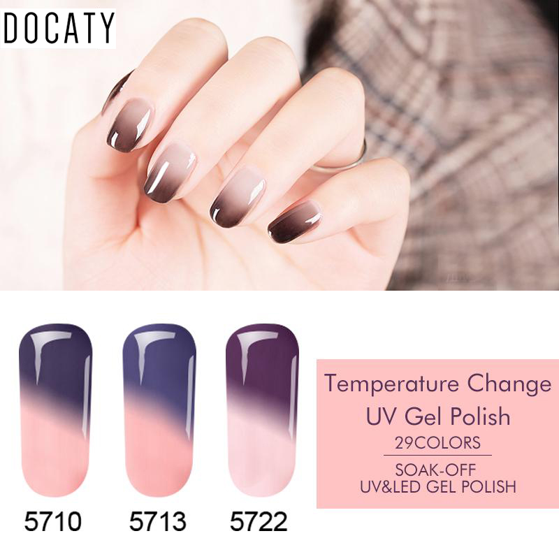 

Docaty Bottle Thermal Nail Gel Polish Gradient Colors Gel Nail Polish Temperature Color Changing Enamel Soak Off UV Varnish, 62pink