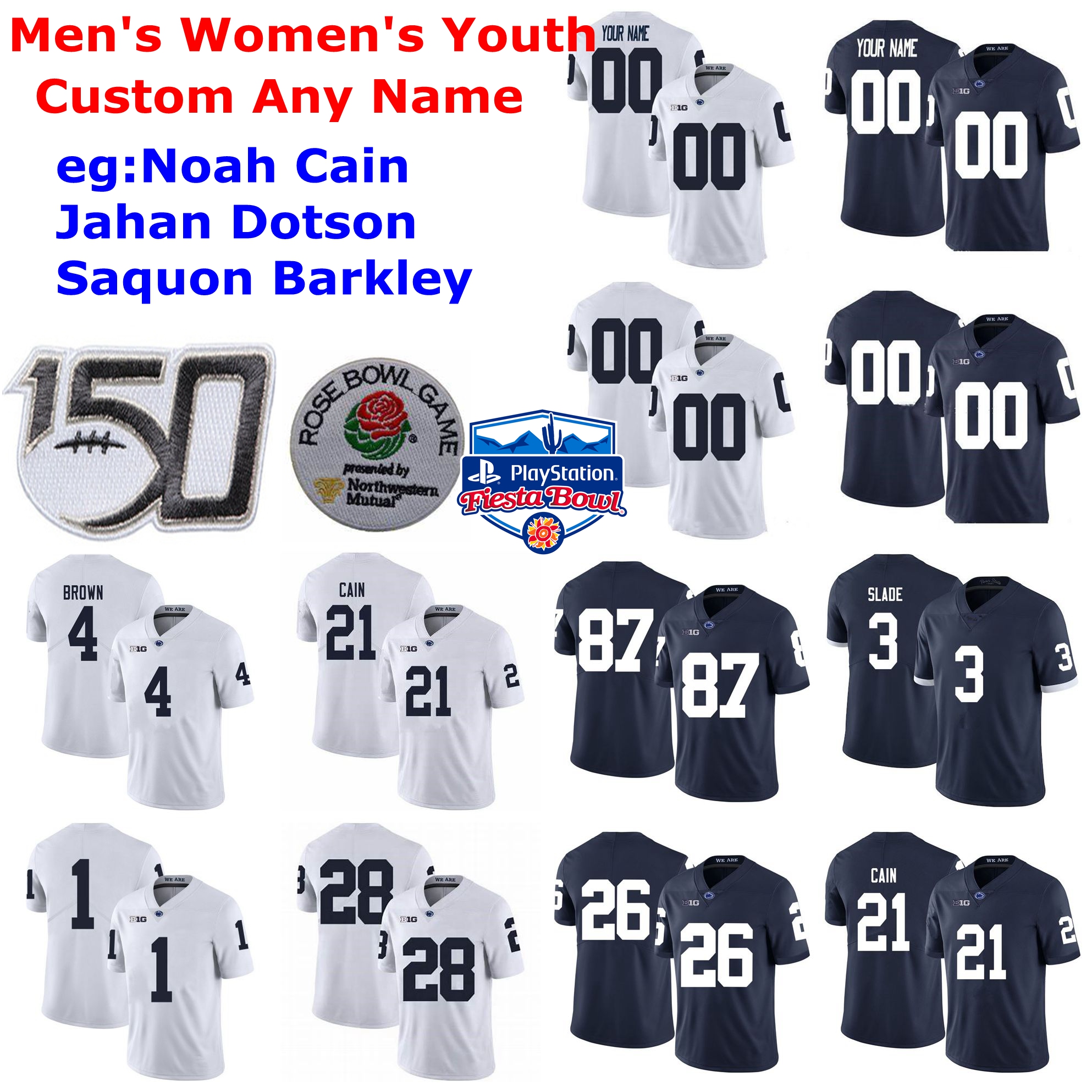

Penn State Nittany Lions Jerseys Devyn Ford Jersey Micah Parsons Pat Freiermuth Miles Sanders Ricky Slade Football Jerseys Custom Stitched, Men's blue name with 150th