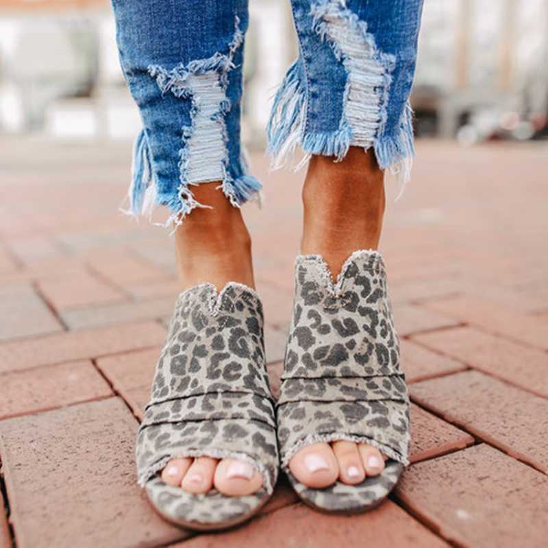 

Women's Sandals High Heels Leopard Shoes Fashion Women Slippers New Cloth Comfortable Wild Summer Large Size Women Sandals458, Gray