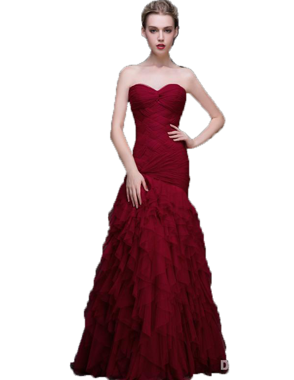Custom Made Evening Dresses Sweetheart Backless Lace-Up Ruffle Pleats Mermaid Draped Skirt Burgundy New Evening Gowns For Women-image-263424090