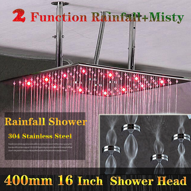 

Bathroom Shower fittings 2 Function no battery needed Led Rain Shower Ceiling Mounted stainless steel Shower Head color change