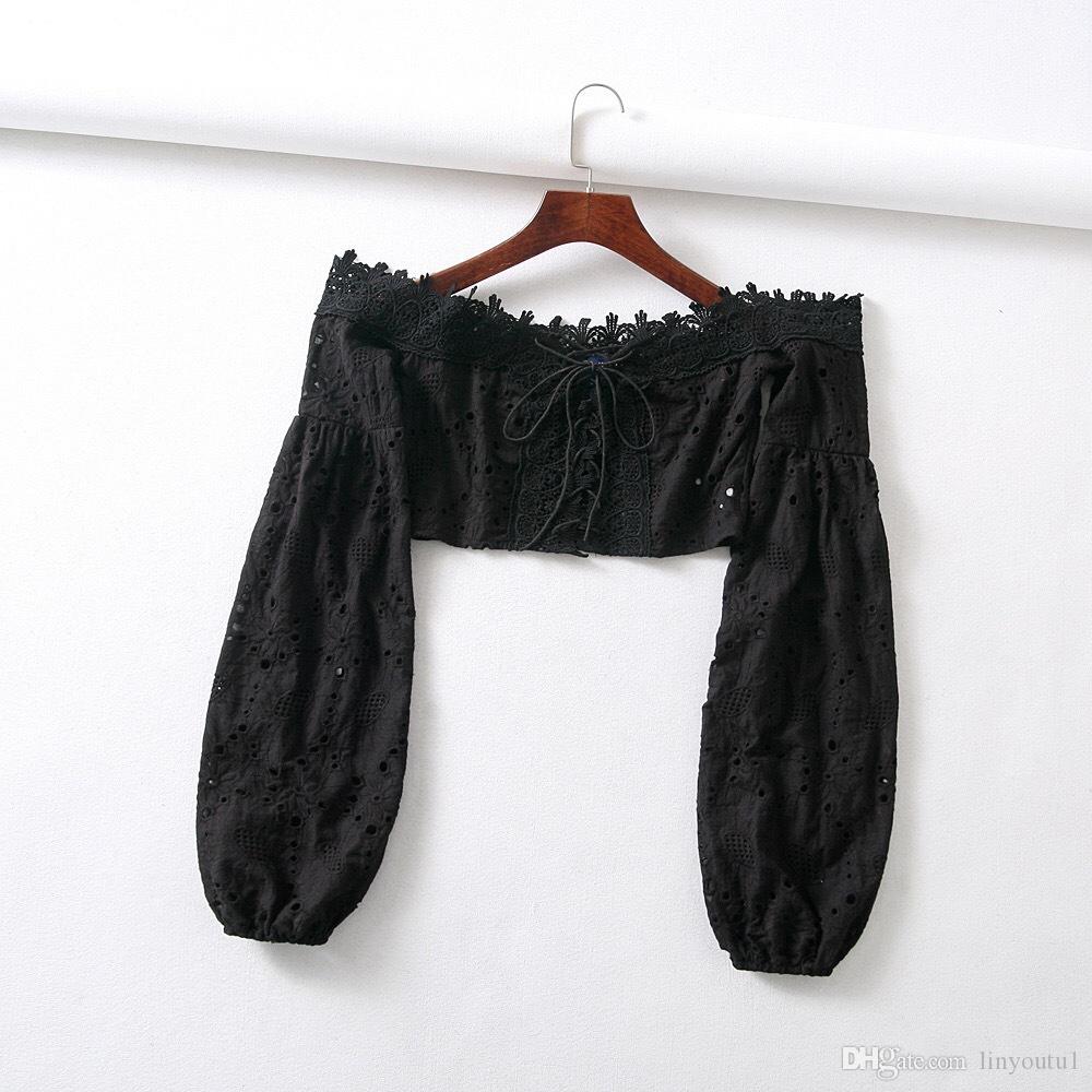 

2020 New Arrival Boho Sexy Summer Crop Top Womens Tops and Blouses Puff Sleeve Off Shoulder Lace Up Beach Shirt, White