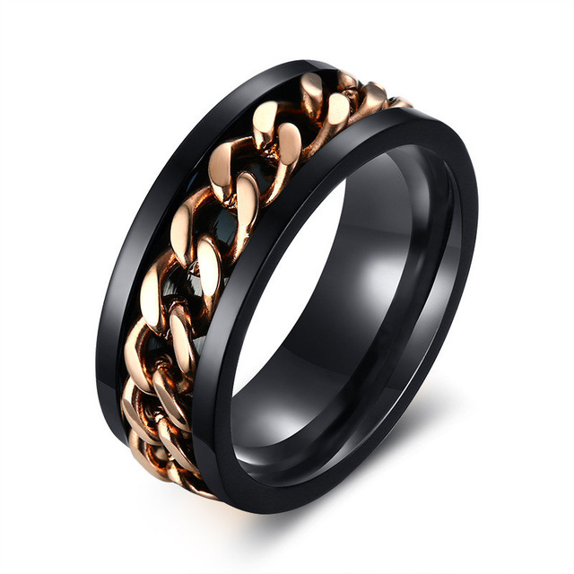 

New 2020 Spinner Chain Ring Male Stainless Steel Metal Not Fade Gold Black Blue Silver Color Punk Vintage Ring Jewelry