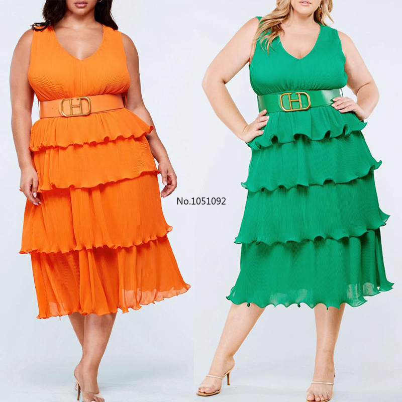 

Plus Size 4XL 5XL Women's Pleated Dress Elegant Sey Club Party Ruffles Lonng Sleeveless Beach Holiday Dresses Robes Vestidos, Green