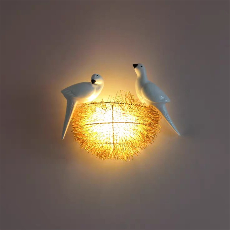 

Gold Bird Nest Led Wall Lamp Modern Home Decor Bedroom Bedside Lamp 3D Birds Wall Sconce for Children Living Room Lights