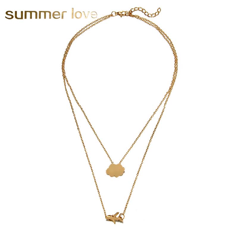 

Newest Multilayer Chain Choker Necklace for Women Creative Airplane Cloud Adjustable Size Gold Necklace Trendy Jewelry