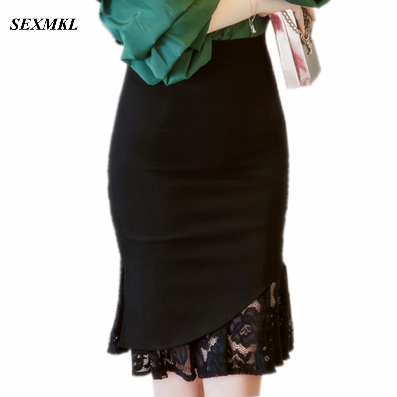 

SEXMKL Womens Lace Pactwork Skirts 2019 High Waist Casual Summer Sexy Skirts Slim Red Office Lady Work Black Plus Size