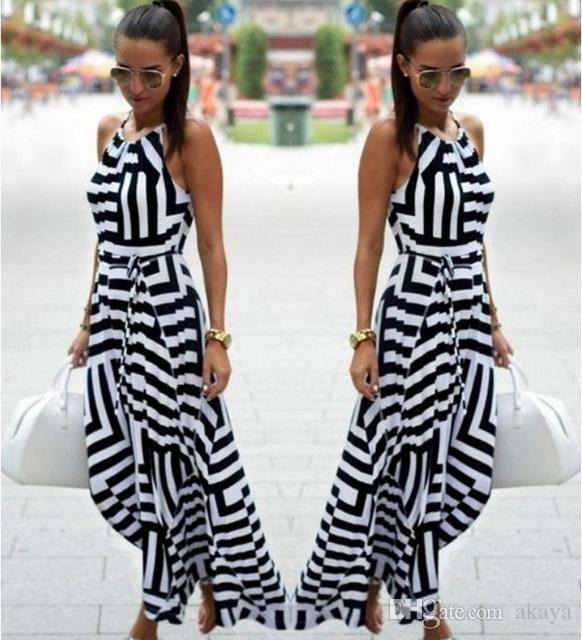 

Fashion stripe Dress Women Summer Dress Boho Maxi Long dresses, Army green