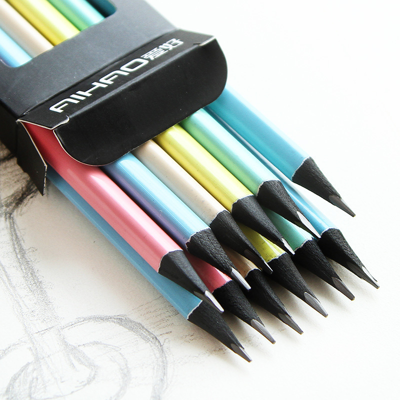 

Black Wooden 2B Pencil Beautiful Candy Colorful 12pcs Writing Pencil School Office Painting Stationery Black Standard