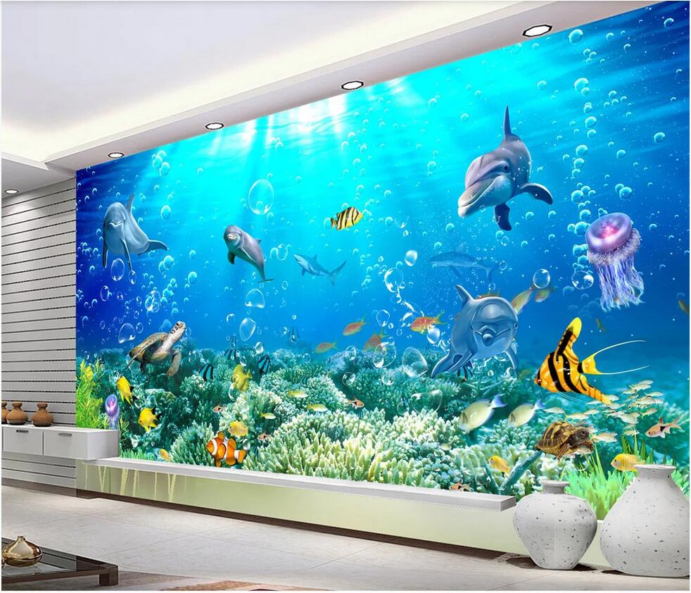 

3d wallpaper custom photo murals Background wall 3D effect underwater world TV background wall home decor wall art pictures, Non-woven fabric