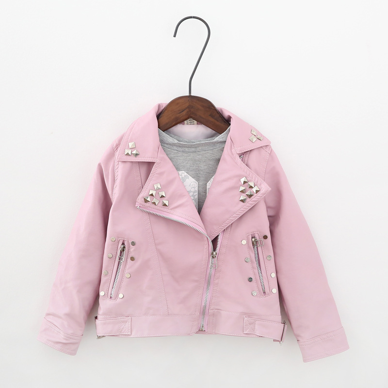 

Children Leather Jacket Kids Rivets Clothes PU Leather Girls Jackets Children Outwear Toddler Girls Zipper Clothing TZ496, Red