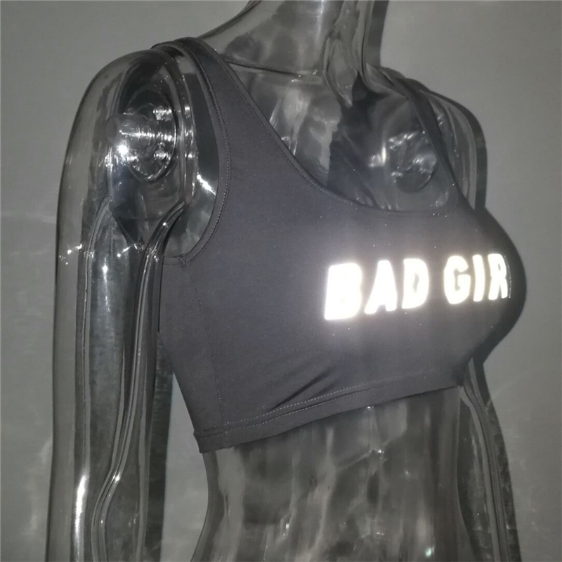 

February Brand Designer Fashion Women Summer Vest Top Letter Printed Sport Fitness U-Neck Sleeveless Tops 3M reflection Crop Top, Black