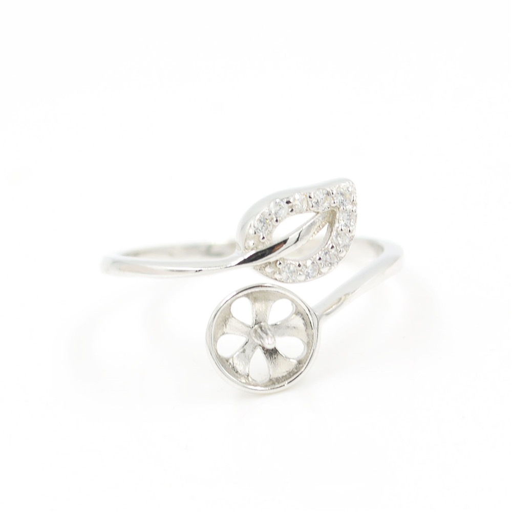Factory outlet sterling silver beautiful leaves design ring settings mounting for jewelry diy with 8-7 mm pearls adjustable PS4MJZ018
