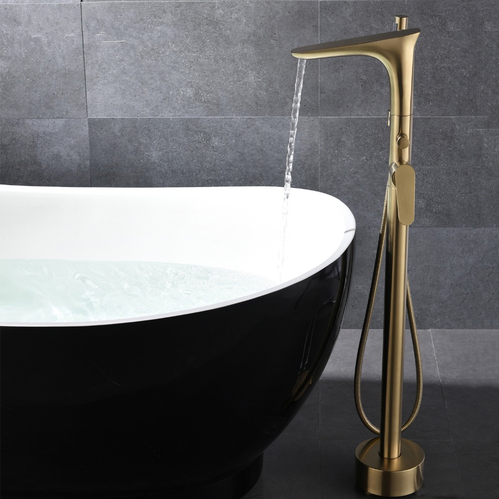 Free Standing Bath tub round polished rose gold Mixer Freestanding spout filler