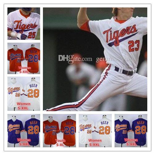 

Custom Clemson Tigers NCAA College Baseball 5 Sam Hall 4 Grayson Byrd 10 Kyle Wilkie 9 Greene 8 Logan Davidson 23 Carson Spiers Sewn Jerseys, Youth-white