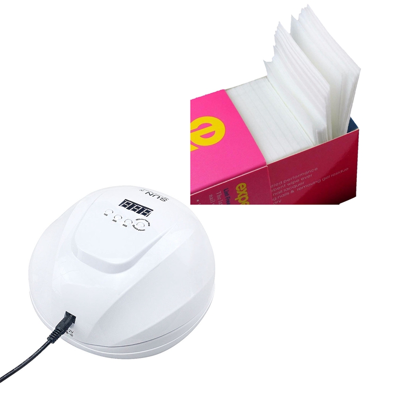 

325 Pcs Nail Wipes Lint Free Cotton Pads with Sun x54W Nail Gel Dryer Machine UV Led Lamp Art Tools US Plug, White