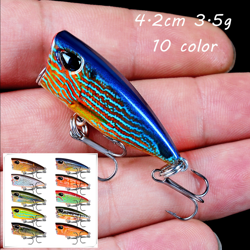 

10 Color Popper Plastic Hard Baits & Lures 4.2CM 3.5G 10# Fishing Hooks Pesca Fishing Tackle KL_50