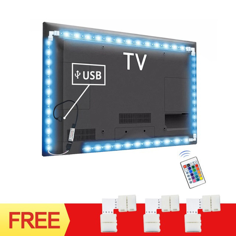 

5v Flexible Rgb Led Light + 90 Degree Connector Ir Remote 1m 2m 3m Cabinet 5050 Usb Led Kitchen Tape Lamp Laptop Tv Decoration