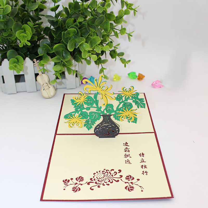 

3D Flower Up Chrysanthemum Wedding Greeting Card with Envolope 3D Greeting Card Blessing Handmade Exquisite Cards